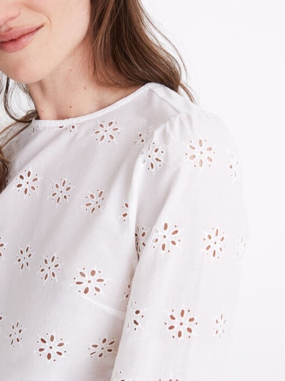 Madewell White Eyelet keyhole Peplum Top - Picture 4 of 9